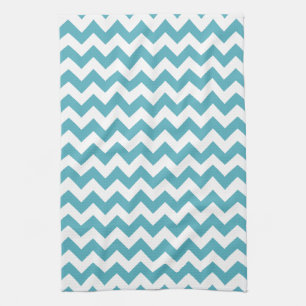 Modern Teal Blue and White Chevron Zigzag Pattern Tea Towel
