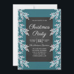 Modern Teal Blue Christmas Party Chalkboard Invitation<br><div class="desc">Elegant  and modern christmas party invitation featuring chalkboard design with teal blue background and christmas florals. All the text can be replaced with your own.</div>