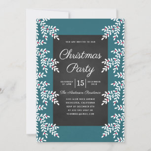 Modern Teal Blue Christmas Party Chalkboard Invitation