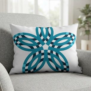 Modern Teal Blue Geometric Star Flower Custom Cushion