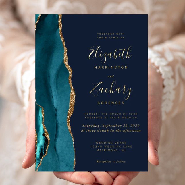 Modern Teal Blue Gold Agate Navy Blue Wedding (Creator Uploaded)