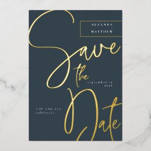 Modern Teal Blue Grey Calligraphy Save the Date