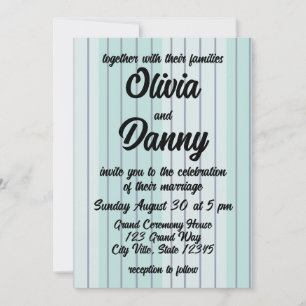 Modern Teal Blue Grey Stripes Beach Wedding Invitation