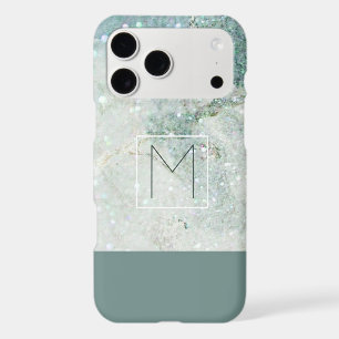 Modern Teal Blue Marble Minimal Monogram