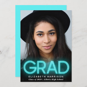 Modern Teal Blue Neon Graduation Announcement