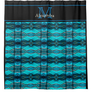 Modern Teal Blue Ocean Beach Waves Stain Glass Shower Curtain