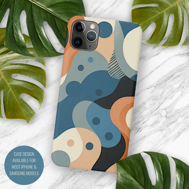 Modern Teal Blue Orange Grey Black Art Pattern iPhone Case (Creator Uploaded)
