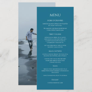 Modern Teal Blue Photo Minimalist Wedding Menu