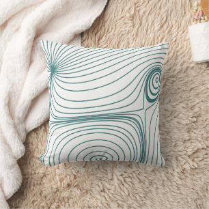 Modern Teal Blue Psychedelic Topographic Line Art Cushion