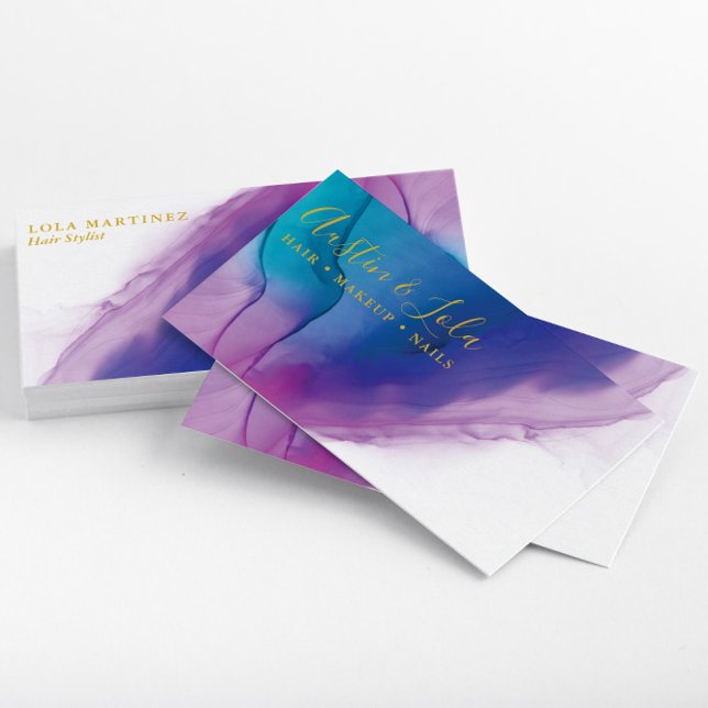 Modern Teal Blue Purple Abstract Art  Business Card (Stacked Modern Teal Blue & Purple Professional Business Cards—Front & Back)