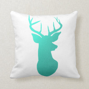 Modern Teal Blue Reindeer / Antler Nature Cushion