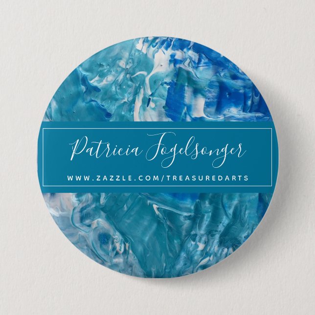 Modern Teal Blue Round Button (Front)