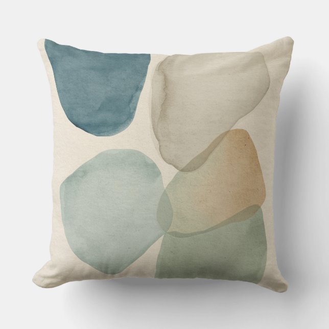 Modern Teal Blue Sage Green Abstract Colour Block Cushion (Front)
