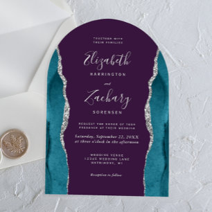 Modern Teal Blue Silver Agate Purple Arch Wedding Acrylic Invitations