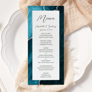 Modern Teal Blue Silver Agate Wedding Menu