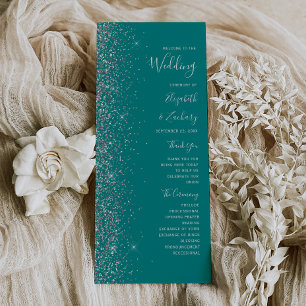 Modern Teal Blue Silver Glitter Edge Wedding