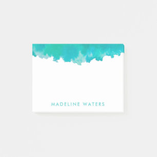 Modern Teal Blue Watercolor Chic Monogrammed Post-it Notes
