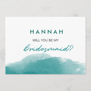 Modern Teal Blue Watercolor Script Bridesmaid Card