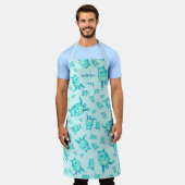 Modern teal blue watercolor sea turtles monogram apron (Worn)