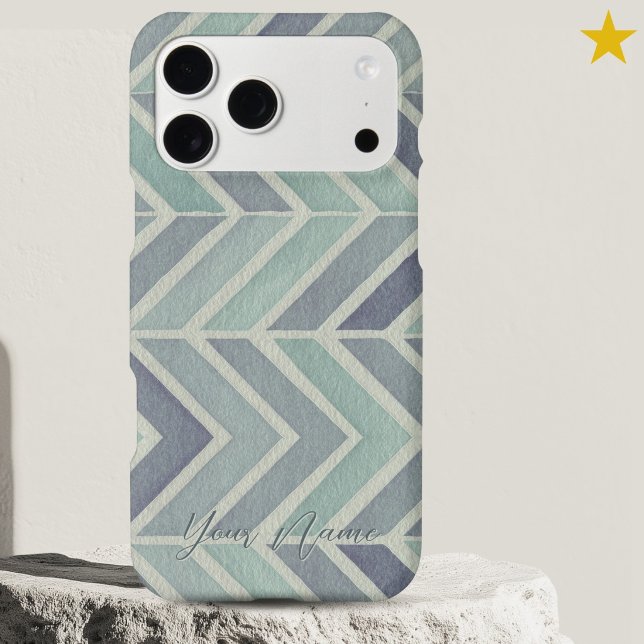 Modern Teal Blue Watercolor Zig Zag Custom Name  (Creator Uploaded)