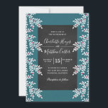 Modern Teal Blue Winter Wedding Chalkboard Invitation<br><div class="desc">Elegant  and modern winter wedding invitations featuring chalkboard design with teal blue background and christmas florals. All the text can be replaced with your own.</div>