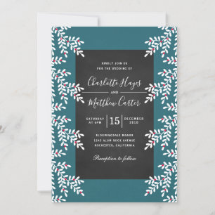 Modern Teal Blue Winter Wedding Chalkboard Invitation