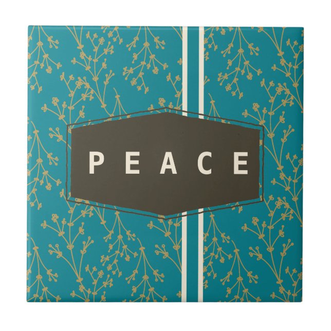 Modern Teal Botanical Berry Peace Tile (Front)