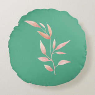 Modern Teal Botanical Leaves Decorative Throw  Round Cushion