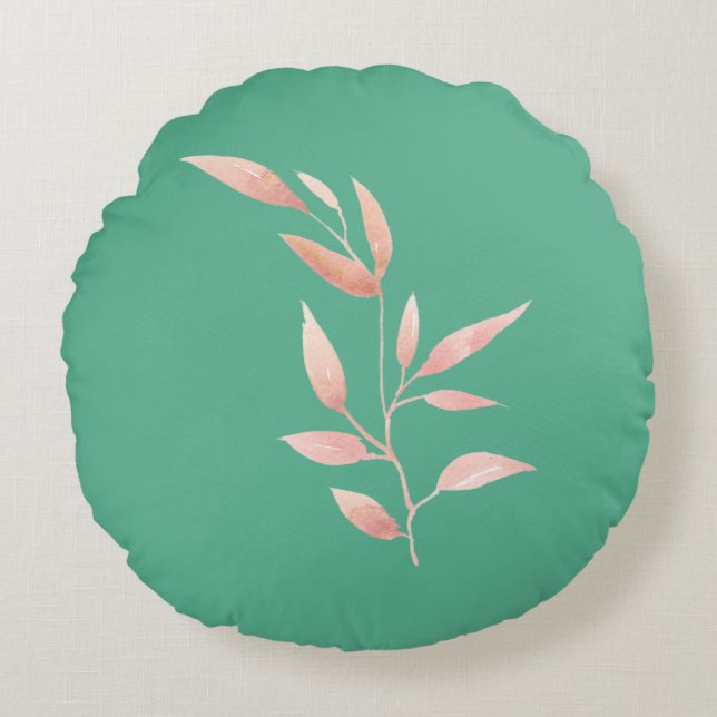 Modern Teal Botanical Leaves Decorative Throw  Round Cushion (Front)
