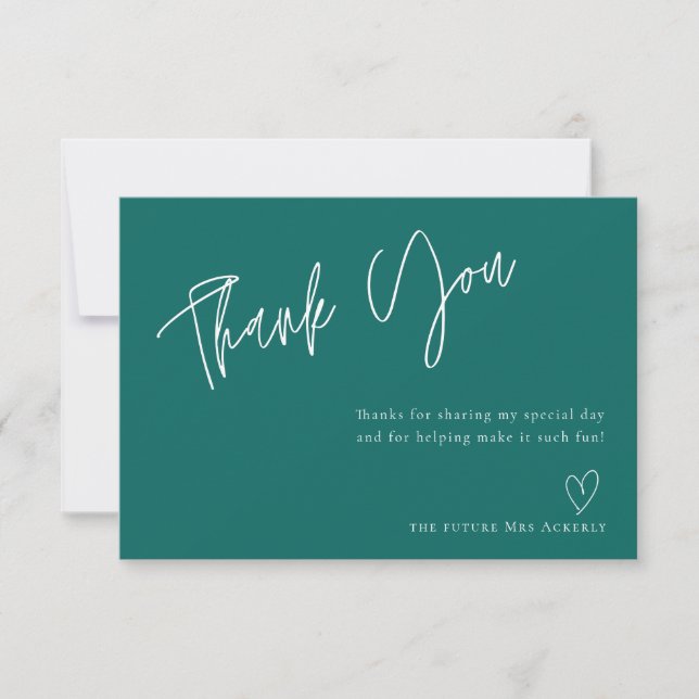 Modern Teal Bridal Shower Thank You Card (Front)