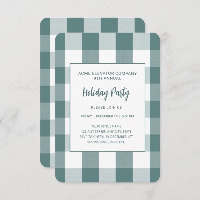 Modern Teal Buffalo Check Holiday Party Invitation (Front/Back)