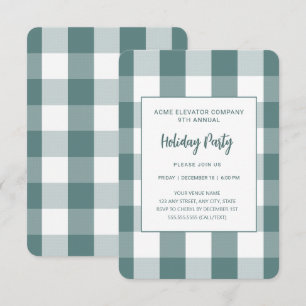 Modern Teal Buffalo Check Holiday Party Invitation