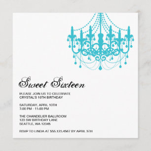 Modern Teal Chandelier Sweet Sixteen Birthday Invitation