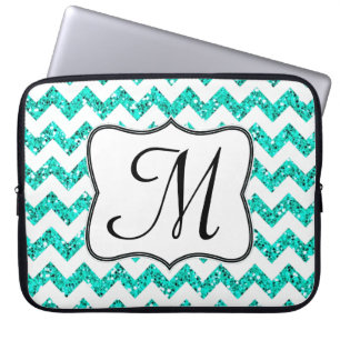 Modern Teal Chevron Monogram 15" Laptop Case