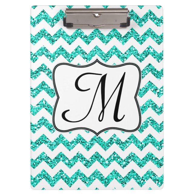 Modern Teal Chevron Monogram Initial Clip Board (Front)