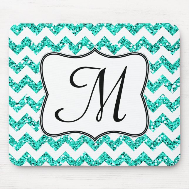 Modern Teal Chevron Monogram Initial Mouse Pad (Front)