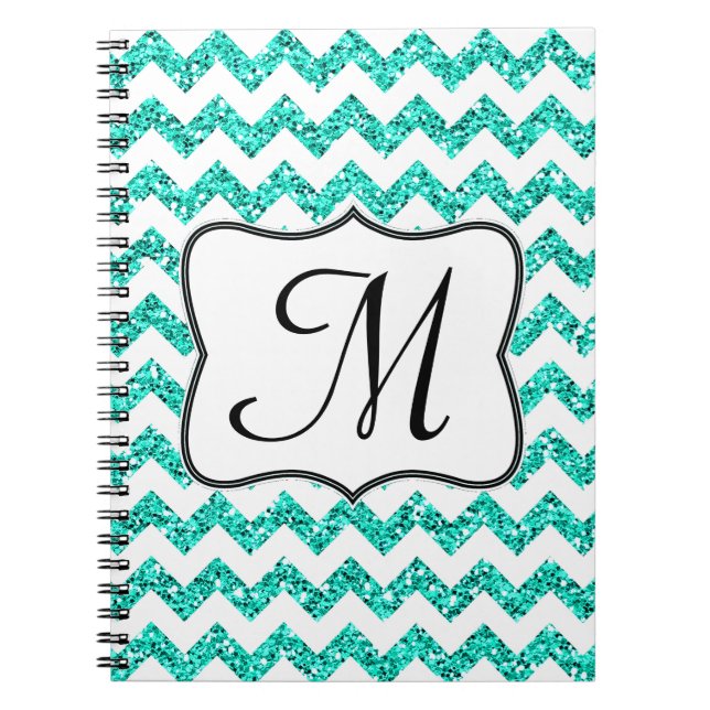 Modern Teal Chevron Monogram Initial Note Book (Front)