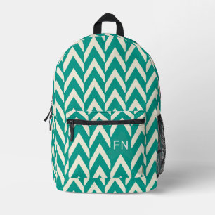 Modern Teal Chevron Monogram Initials Printed Backpack