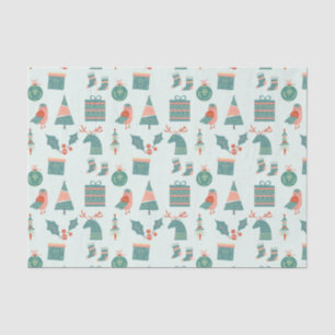 Modern Teal Christmas Icons Pattern Tissue Paper