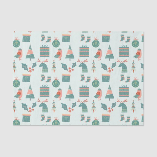 Modern Teal Christmas Icons Pattern Tissue Paper (Front)