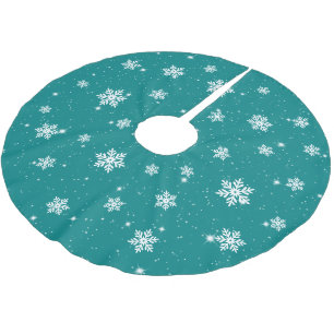 Modern Teal Christmas Snowflake Winter Pattern Brushed Polyester Tree Skirt