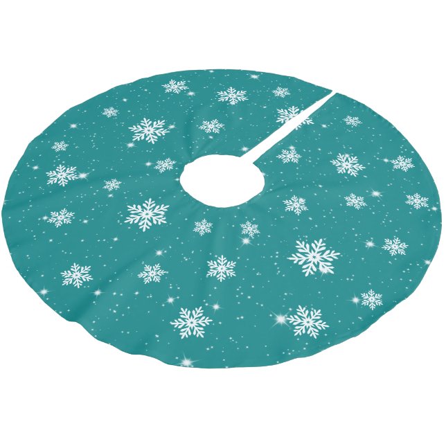 Modern Teal Christmas Snowflake Winter Pattern Brushed Polyester Tree Skirt (Angled)