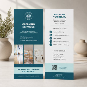 Modern Teal Cleaning Services with QR  Rack Card