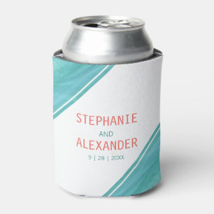 Modern Teal Coral Wedding Can Cooler