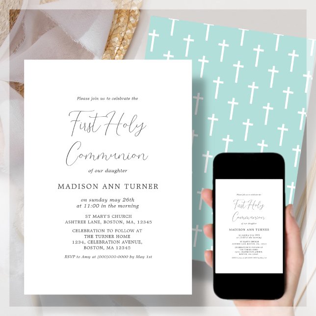 Modern Teal Cross | First Communion Invitation (Creator Uploaded)