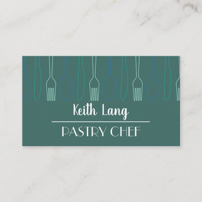 Modern Teal Cutlery Design Professional Chef Business Card (Front)