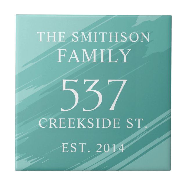  Modern Teal Date Established Address House Plaque Tile (Front)