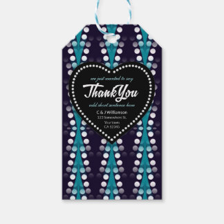 Modern Teal Dots Thank You Heart Gift Tags