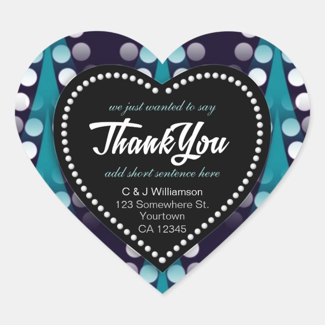 Modern Teal Dots Thank You Heart Heart Sticker (Front)