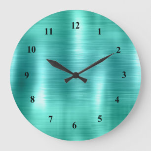 Modern Teal Faux Metallic Large Clock
